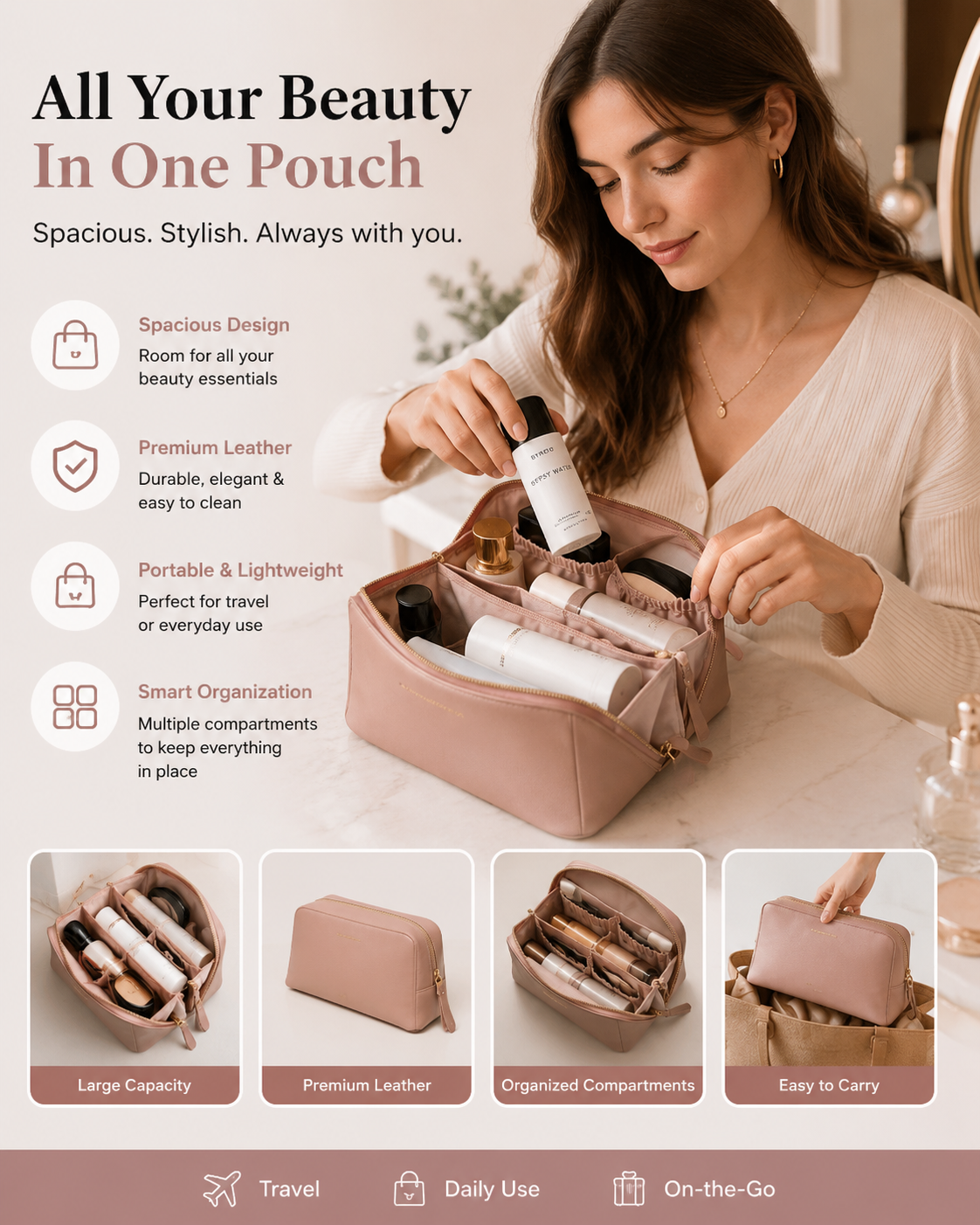 leather make up pouche